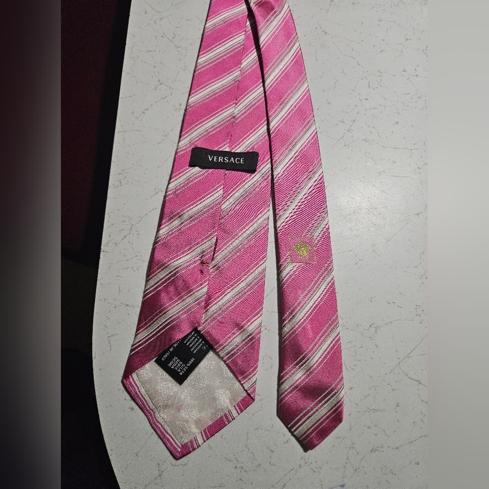Versace Fuchsia and White Striped Tie